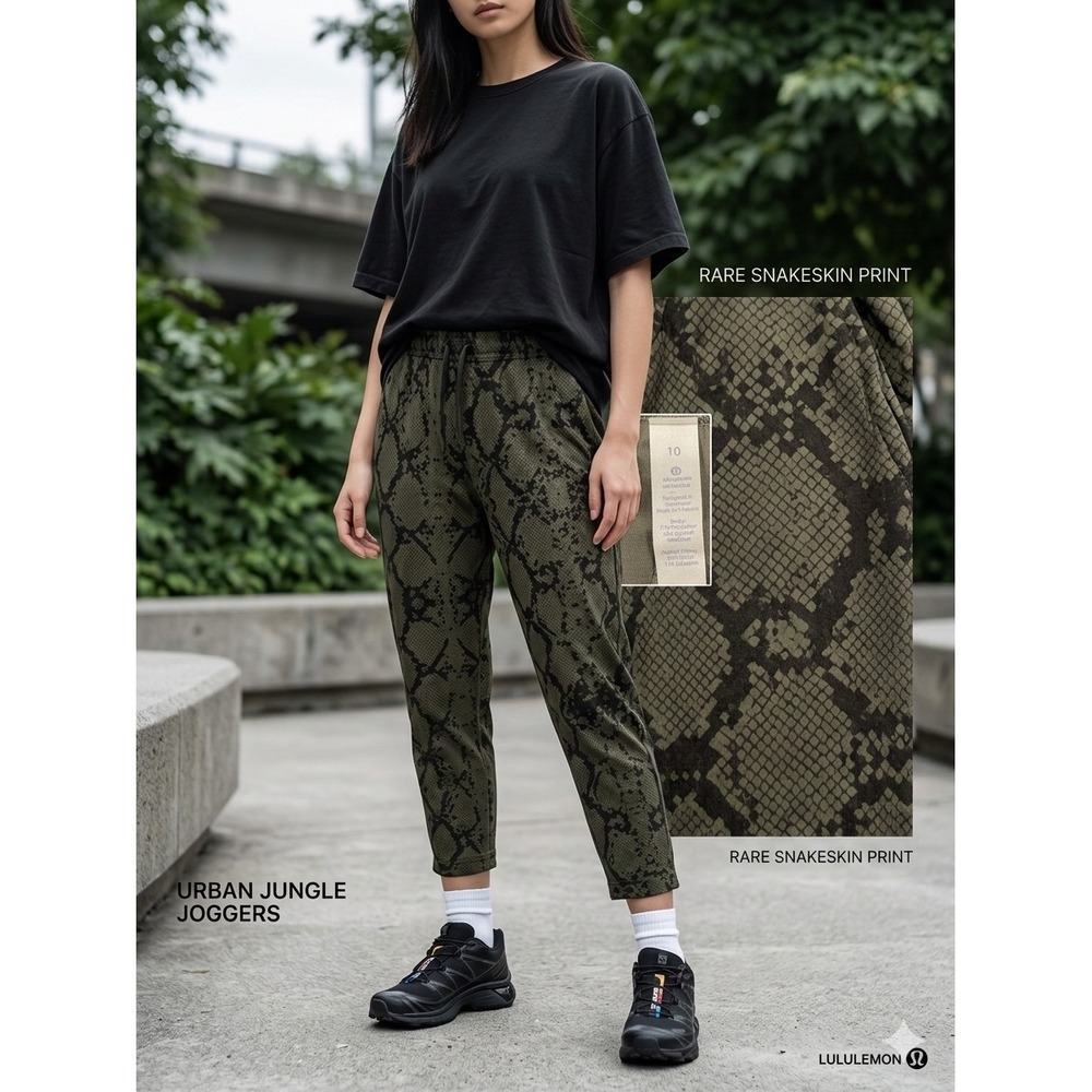 Lululemon Womens On the Fly‎ Jogger 10 Green Snakeskin Athleisure Tapered Pant